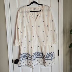 Madewell Jacquard Tunic Dress Blue White Floral Size XL